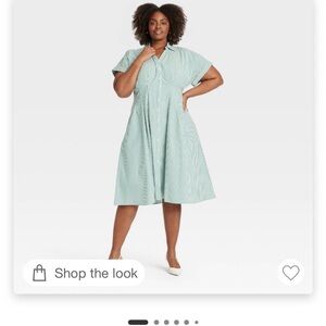 Ava & viv target Women's Green midi Striped shirtDress pockets! XXL